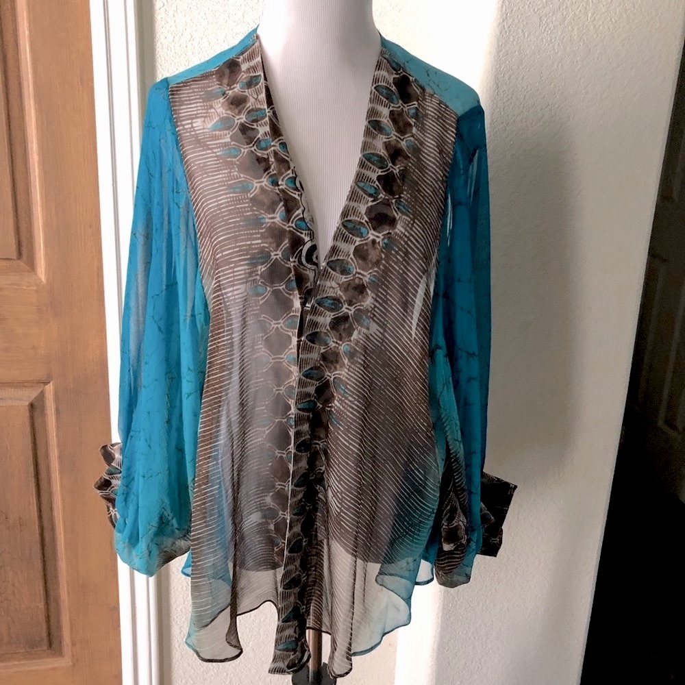 Alberto Kamali Vintage Silk Sheer Kimono Designer Festival Medium Peacock Date